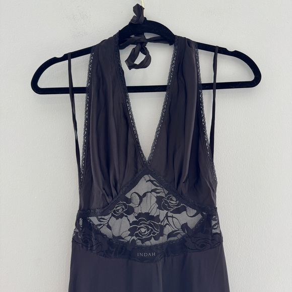 INDAH Viscose Spandex Halter Maxi Dress Lace Cutout Detail